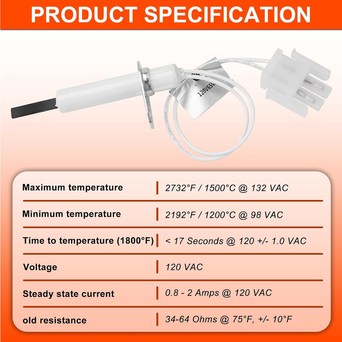 0130F00008S 0130F00008 Furnace Hot Surface Ignitor by Cenipar Compatible with Goodman Hot Surface Ignitor Heater Igniters Replace 0130f00008 0130f00008s1 789-707A1 SSN084KS