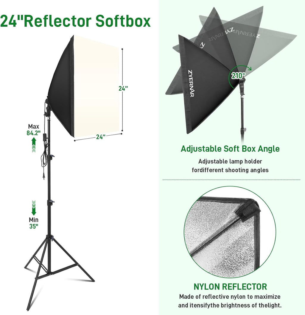 Photography Lighting kit with Backdrops, 8.5x10ft Backdrop Stands, Zyernar LED Bulbs Umbrella Softbox Continuous