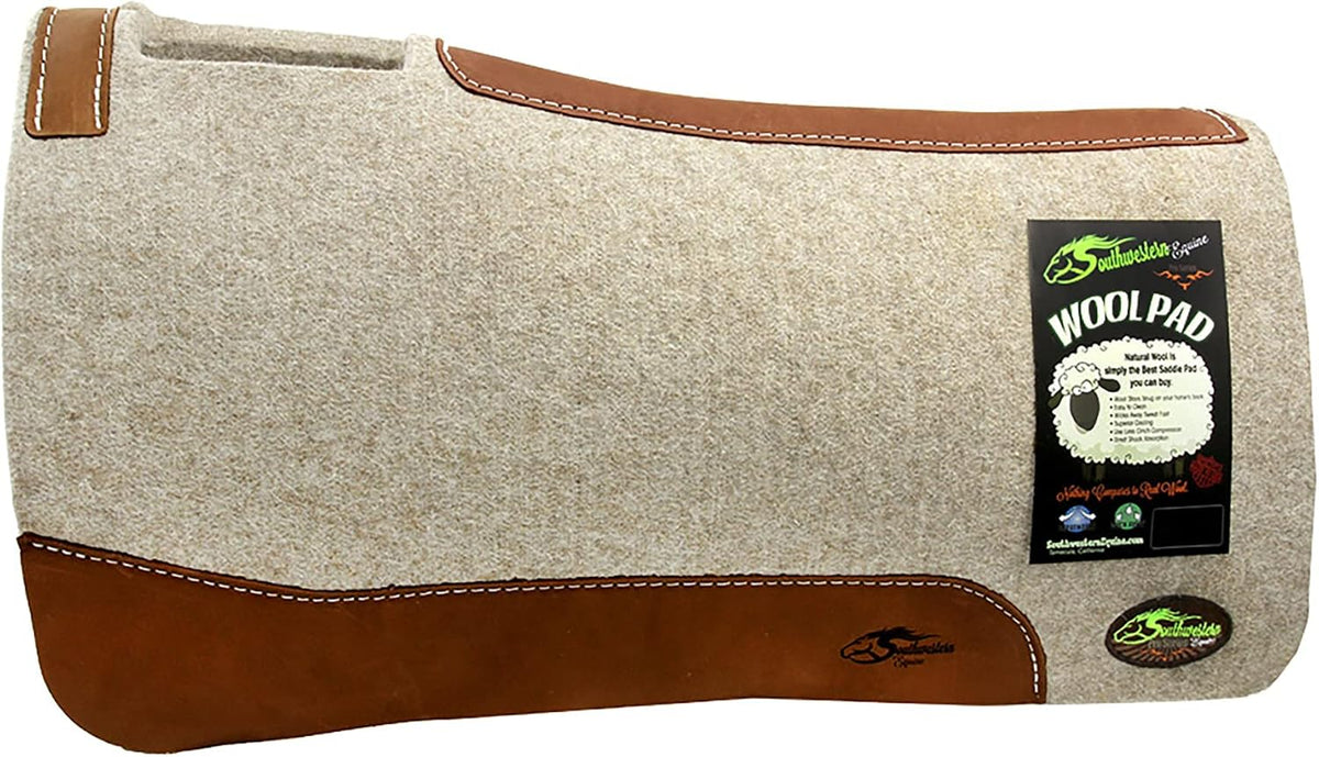 The Montana 100% Extra Fine Wool Made in the USA Saddle Pad by Southwestern 3/4" or 1" Thick and Designer Wear Leather