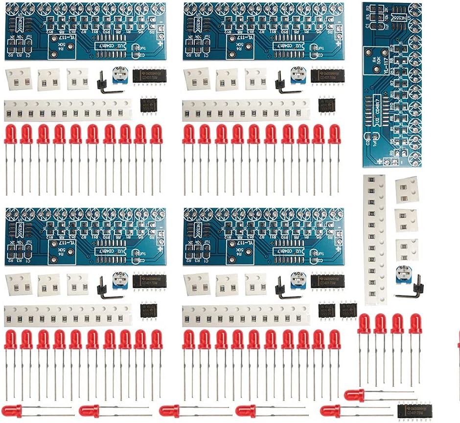 Acxico 5Pcs NE555 CD4017 Chaser Flowing Water Red Light LED DIY Kit Soldering Practice Kits