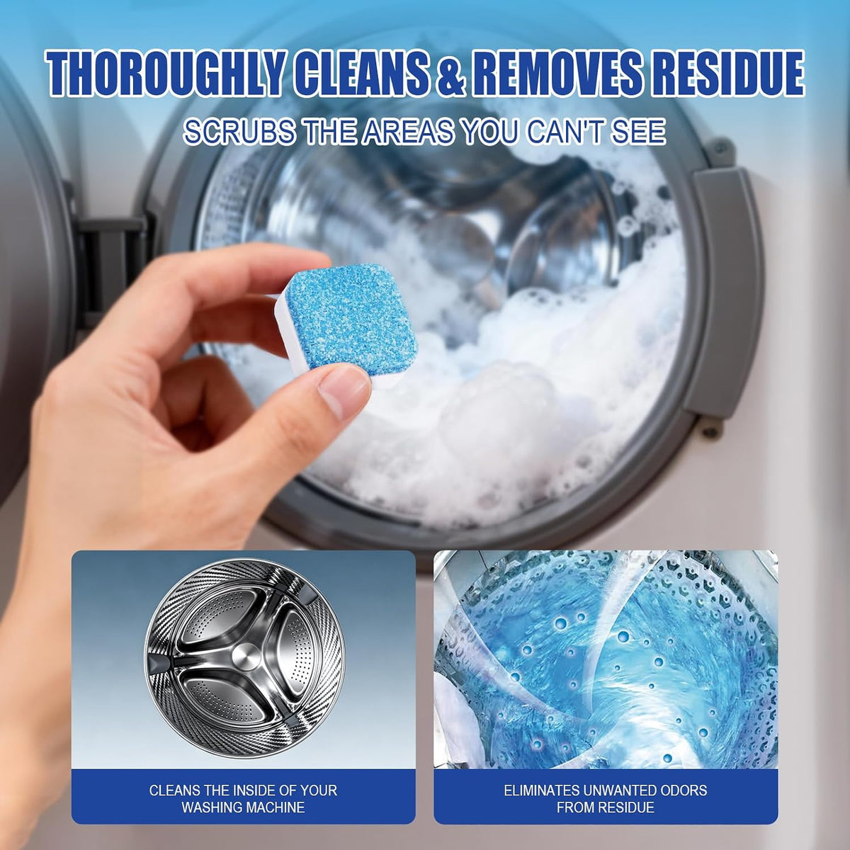 Washing Machine Cleaner Tablets - 24 Pack (12 Month Supply) | HE Compatible for Top & Front Load Washers | Pet-Safe