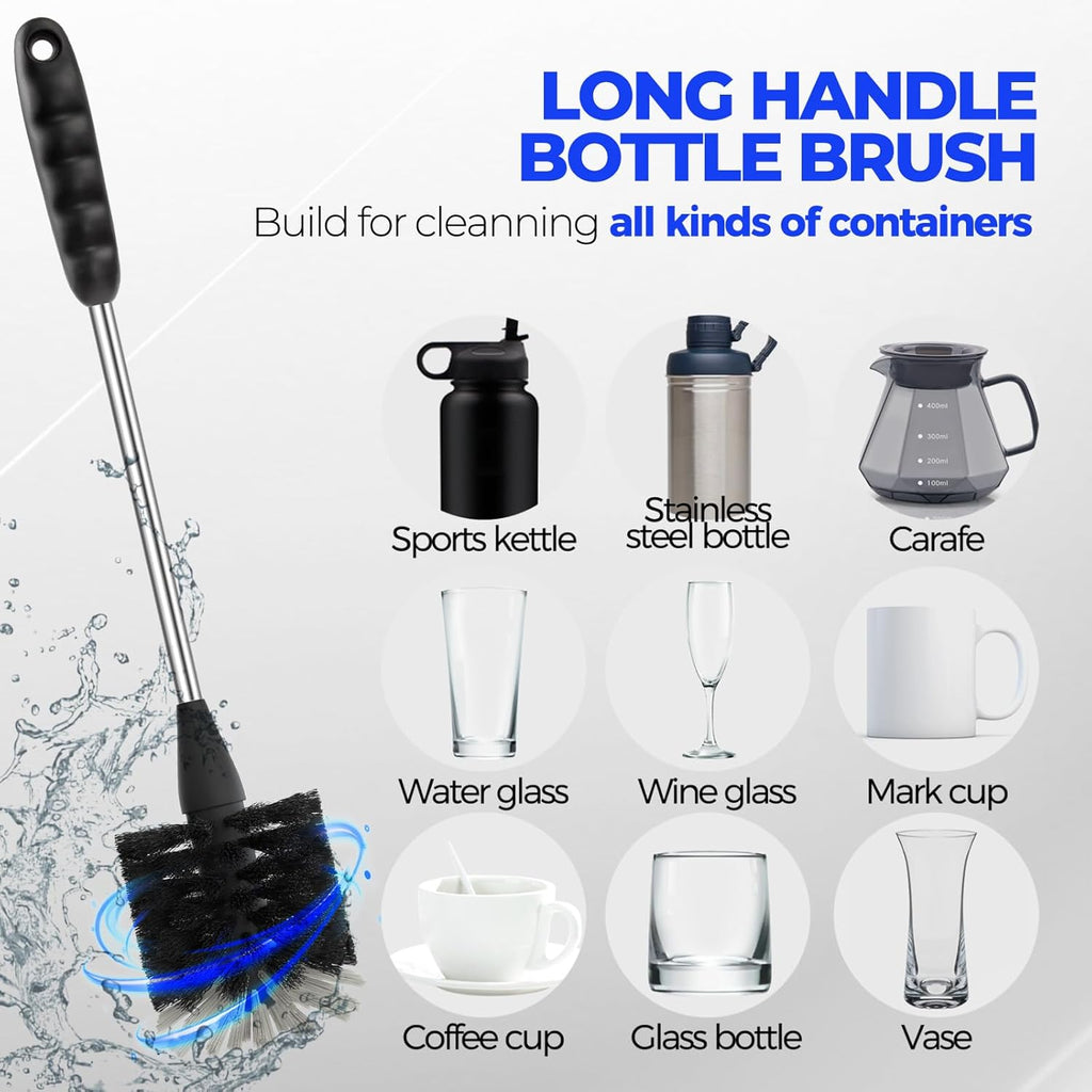 6 Pack Bottle Brush Set, 14" Long Handle Stainless Steel Bottle Cleaner Brush, 3 Straw Brushes, 4-in-1 Bottle