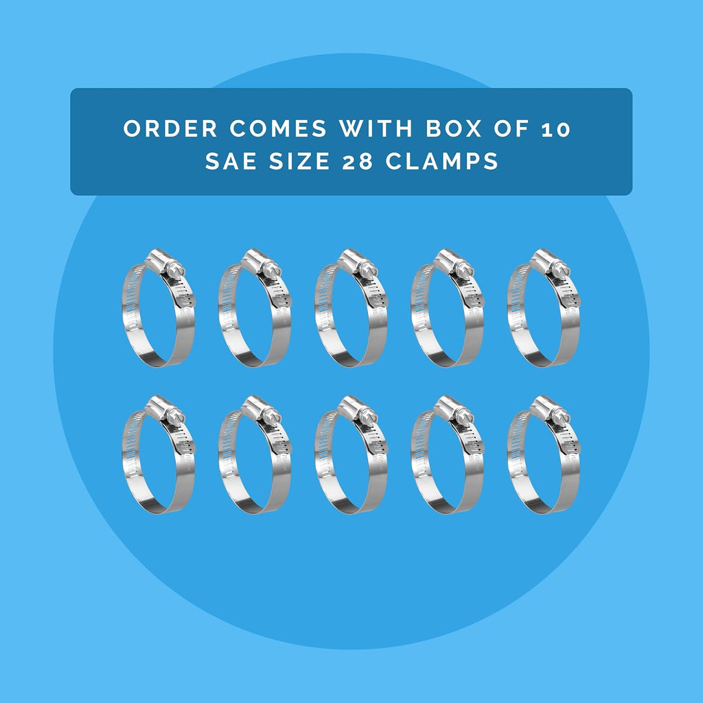 Hose Clamps, Hose Clamp Box of 10, Radiator Hose Clamp, Silver, Size SAE 28