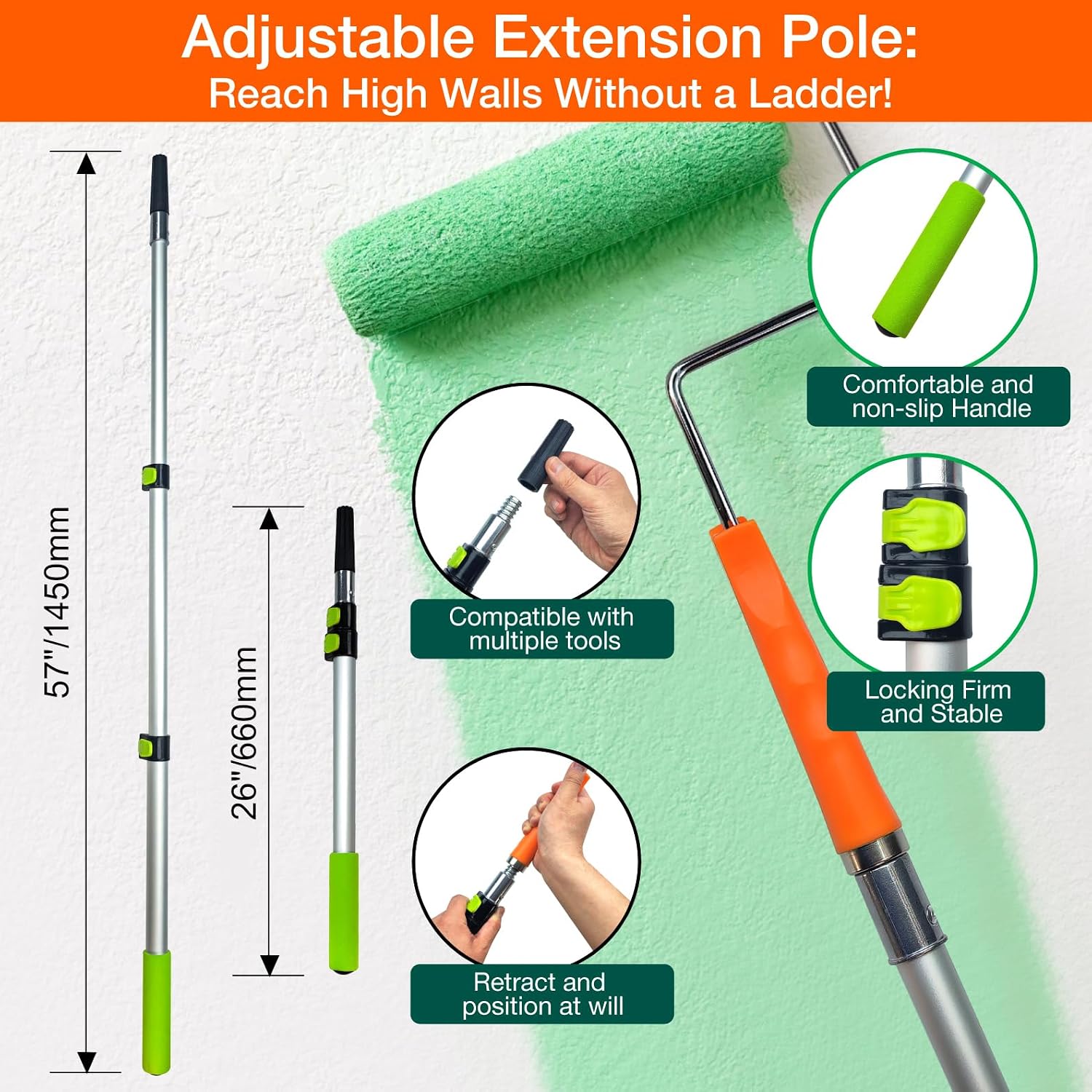 King Origin 31 PCS Paint Roller Kit, Extension Pole (4.75 ft), 4"&9" Paint Roller, Paint Tray & Liners, Brushes |