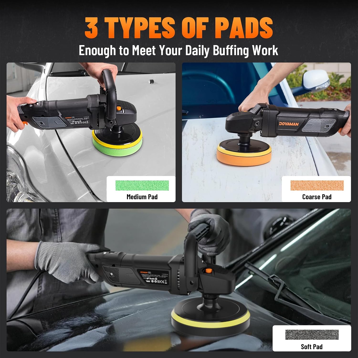 Buffer Polisher Kit for Car 12.5Amp 6 Inch/7 Inch Rotary Car Polisher Waxer | 6 Variable Speed 1000-3000rpm