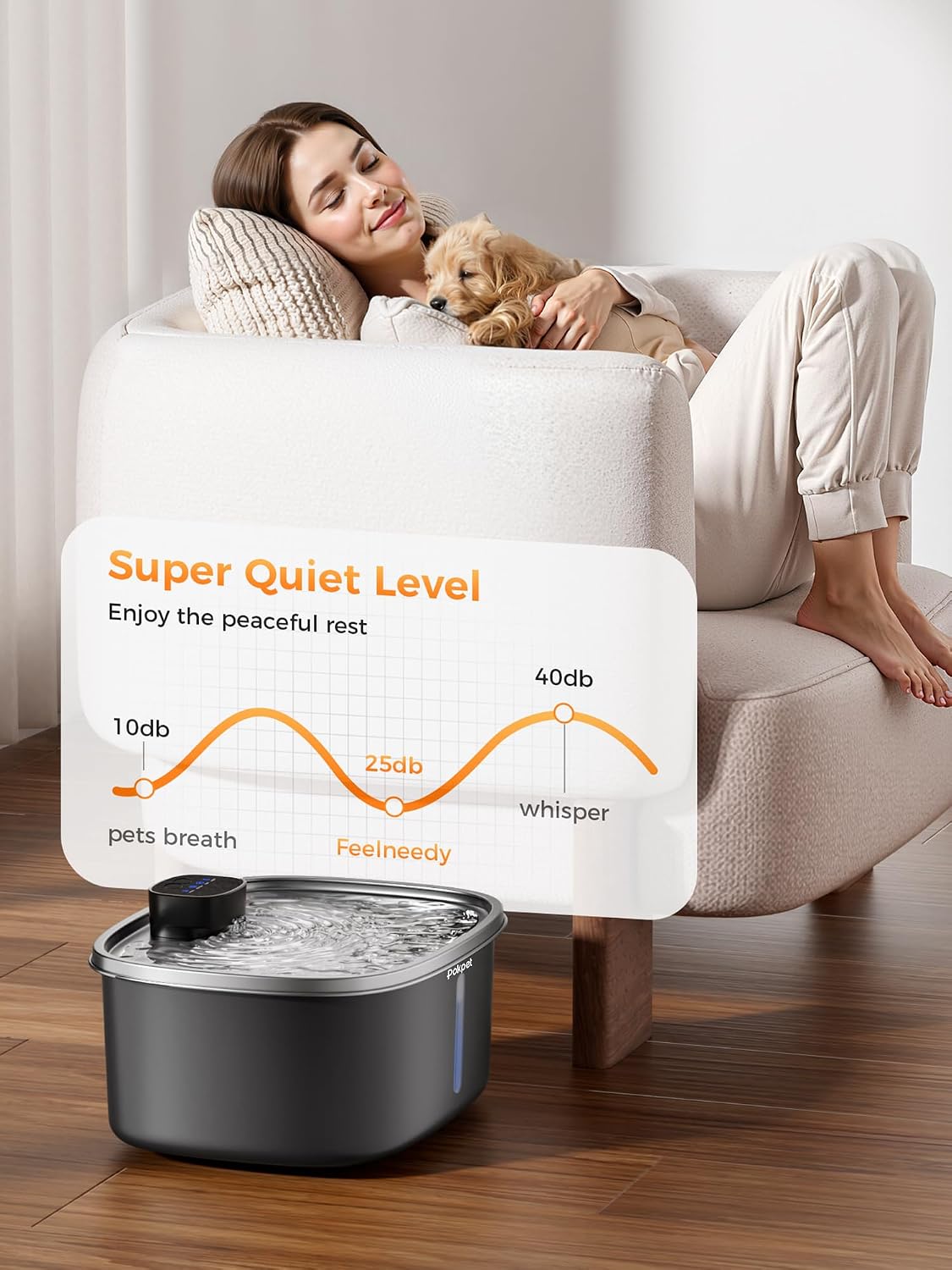 Cat Dog Water Fountain, Stainless Wireless Pet Water Bowl