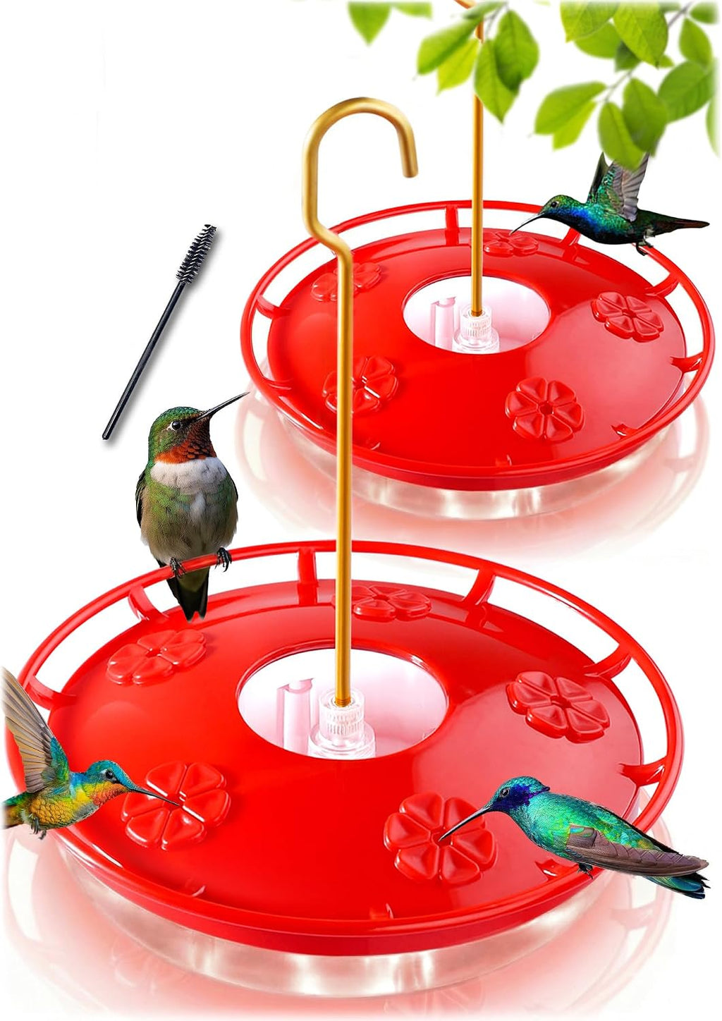 2 Pack 16 oz Saucer Hummingbird Feeders for Outdoors, Garden Decor