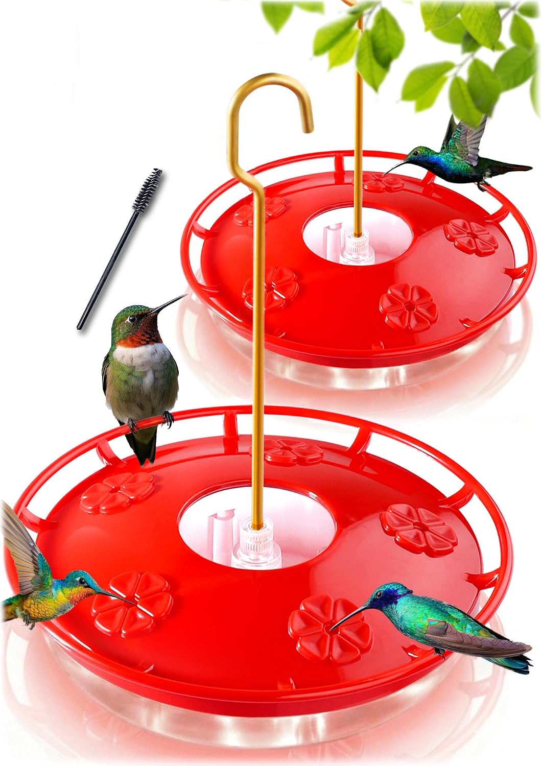 2 Pack 16 oz Saucer Hummingbird Feeders for Outdoors, Garden Decor