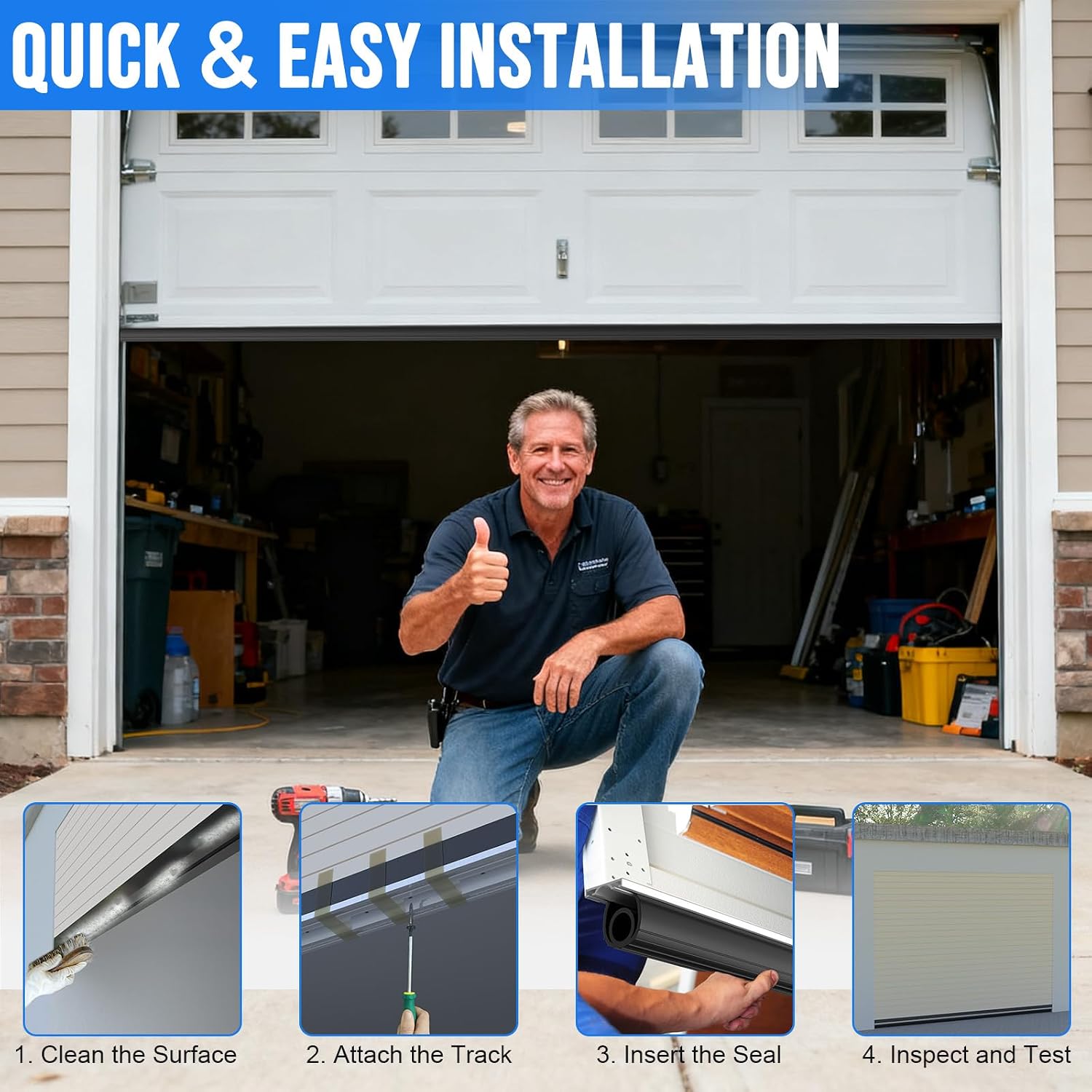 16.5 FT Garage Door Seal Bottom Kit - Heavy Duty EPDM Rubber U+O Ring Weather Stripping with Pre-drilled Aluminum