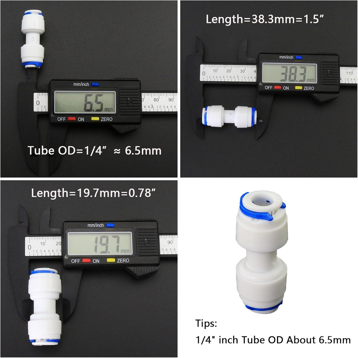 1/4" x 1/4" Push-Fit Connector for RO System, 5 Pcs