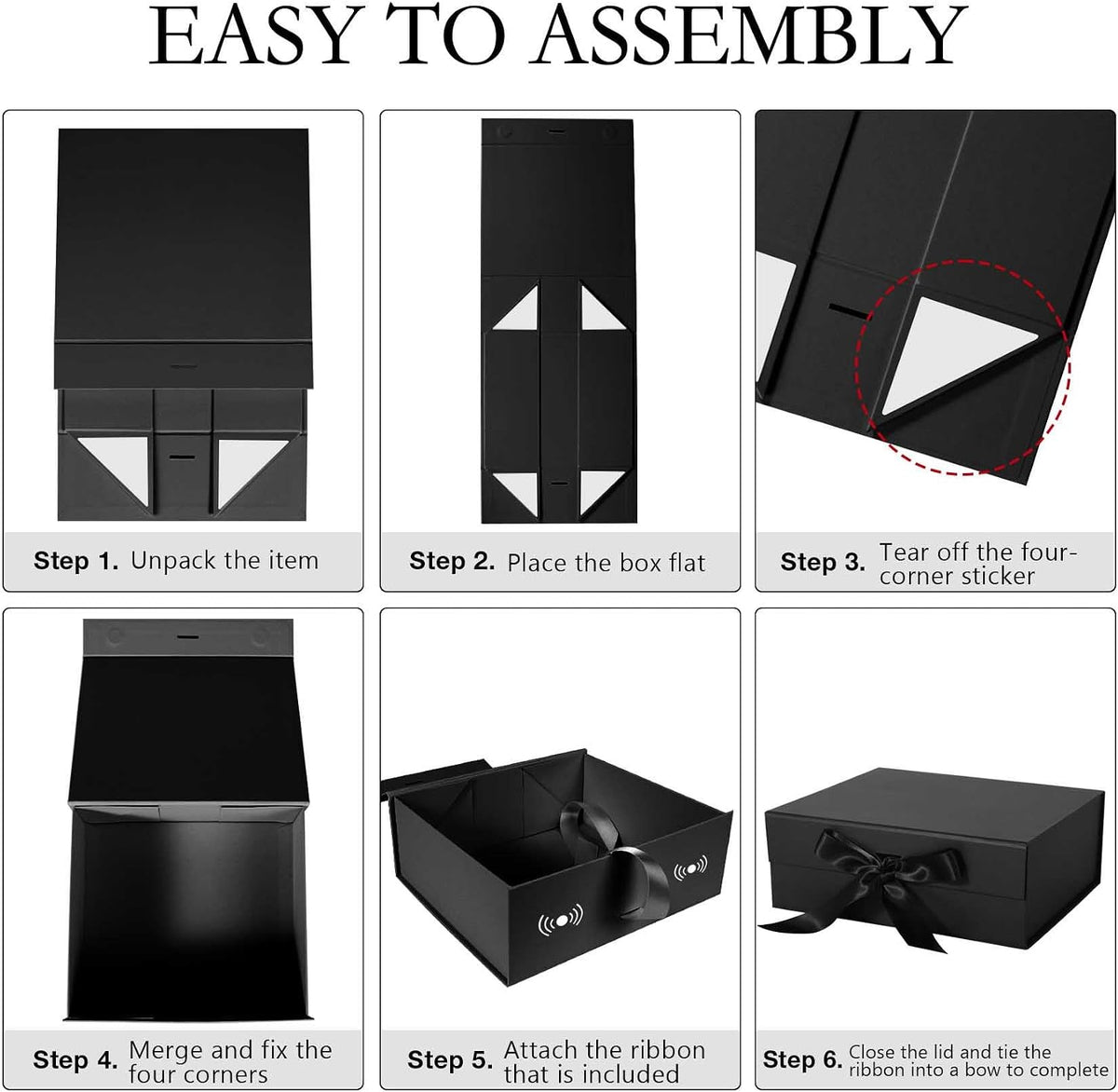 Black Gift Box with Ribbon Magnetic Lids 10.2x9x3.74 in, Bridesmaid Groomsman Proposal Boxes, Wedding Graduation