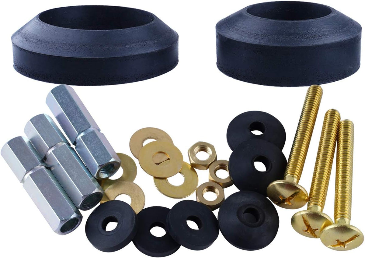 Hibbent Universal Toilet Tank to Bowl Gaskets with 3 Sets Brass Hardware Kits Fits Most 2-Inch 2.5-Inch Flush Valve Opening 2-Piece Toilet Tanks