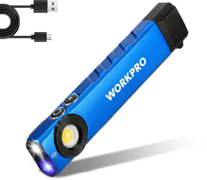 Rechargeable Work Light, 600 Lumens Flat Pocket Flashlight with UV Light, Magnetic Base & Clip, Slim LED EDC