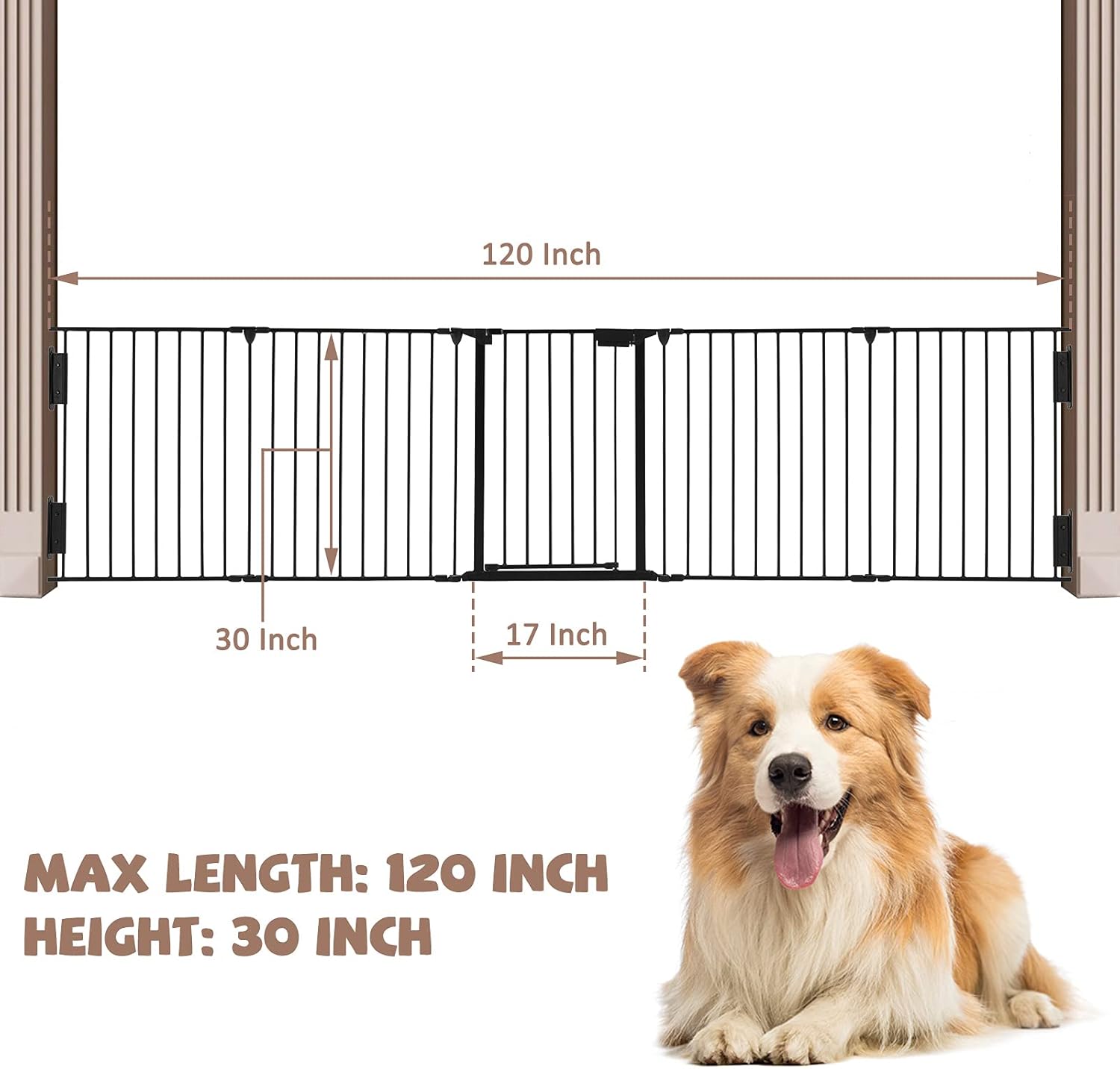 118" Wide Baby Gate Metal Safety Playpen - Fireplace Fence for Toddler/Pet/Dog, Fits 72"- 118" Wide, 5-Panel (30" H