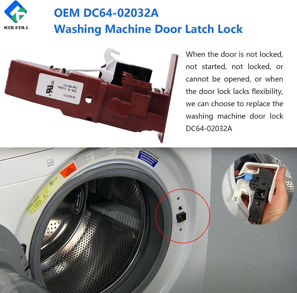 OEM DC64-02032A Washer Door Lock Latch Compatible with Samsung Kenmore