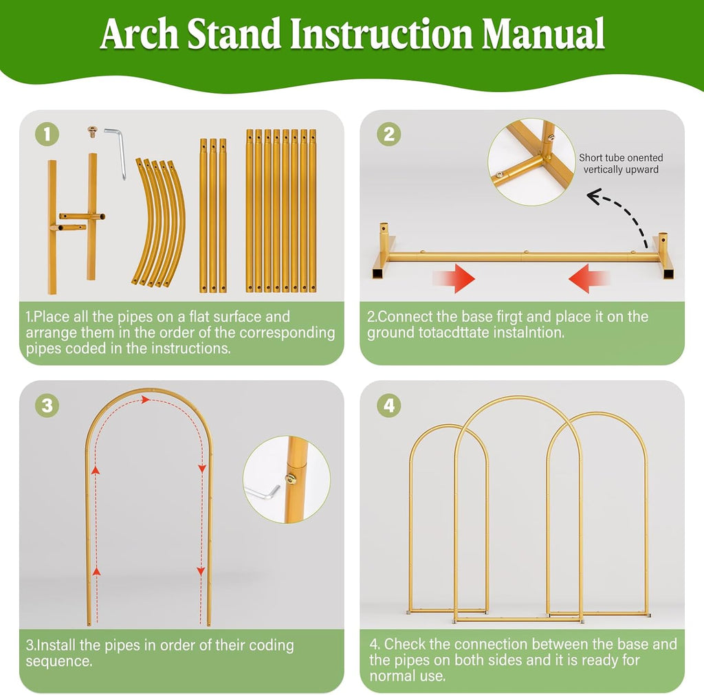 7.2FT Metal Wedding Arch Backdrop Stand,Stable Balloon Arch Frame,Gold