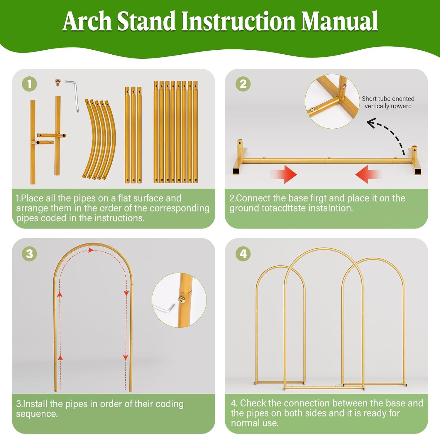 7.2FT Metal Wedding Arch Backdrop Stand,Stable Balloon Arch Frame,Gold