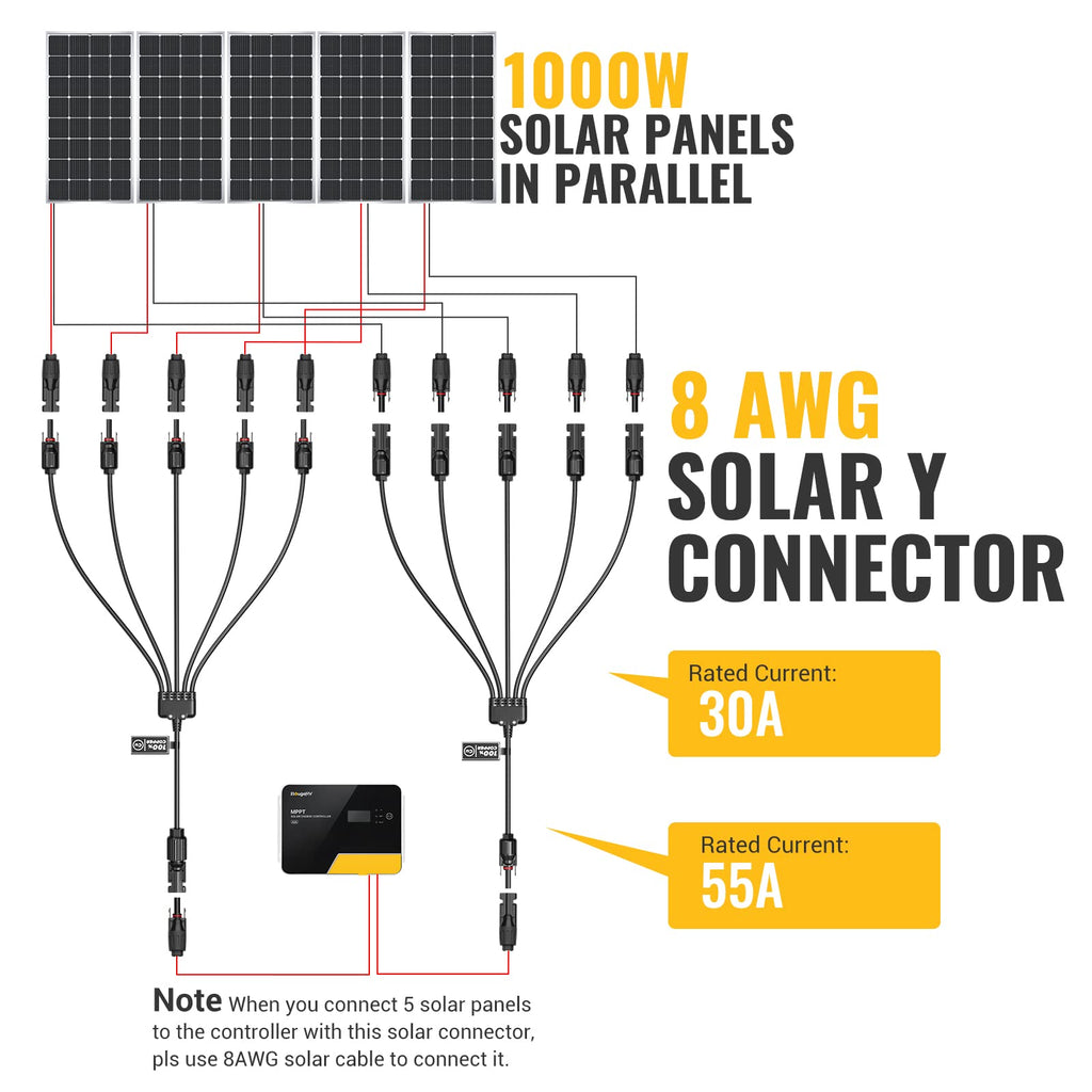 BougeRV Solar Y Connectors 1 to 5 Parallel Connectors Extra Long, 1 Pair