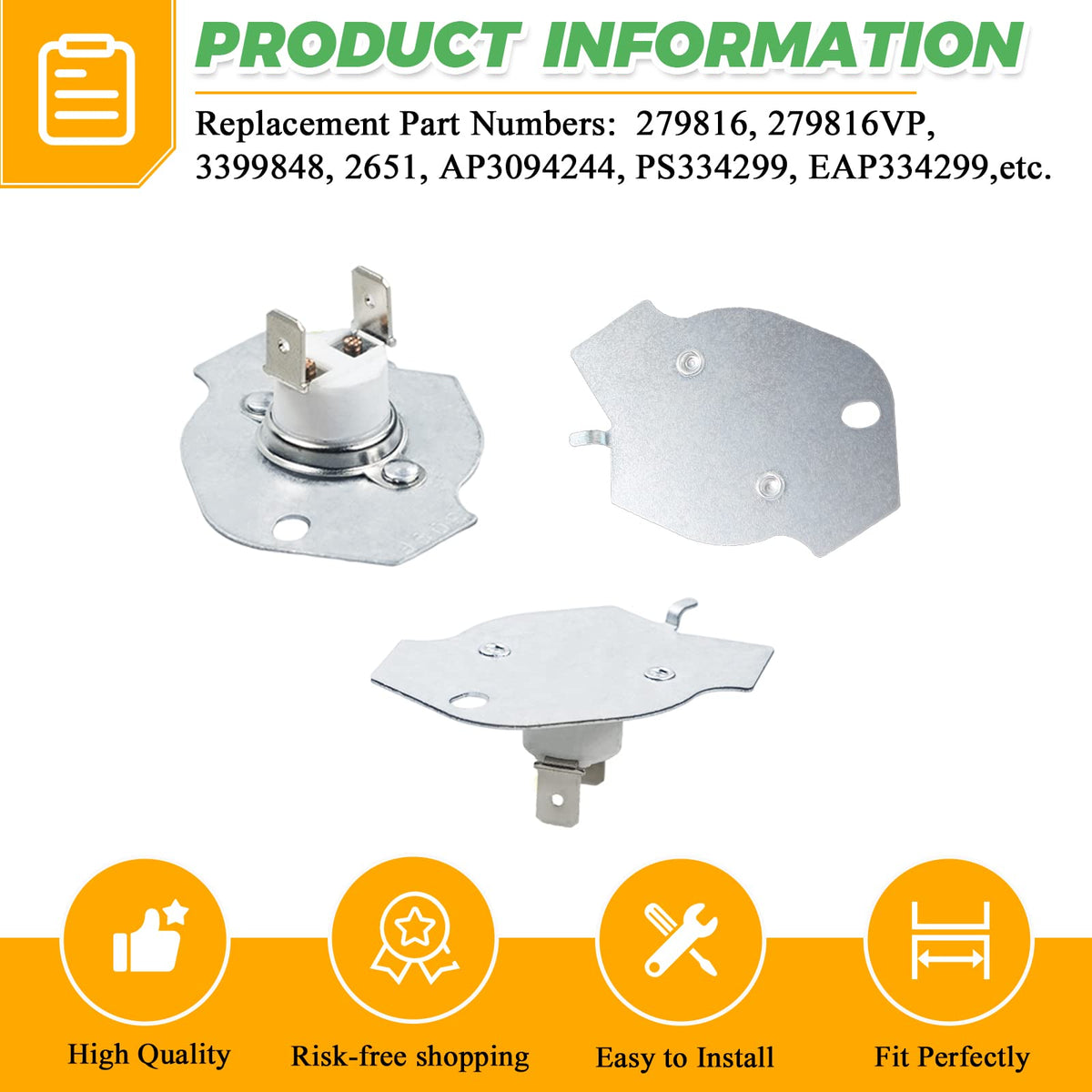 3Pack 3977393 3399848 Dryer Thermal Cut-off Switch Replacement by Techecook