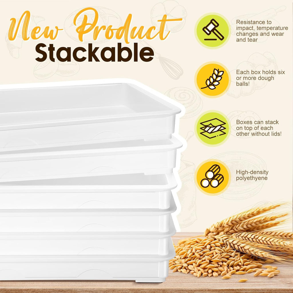 6 Pack White Pizza Dough Proofing Box Tray with Lid 22.44" x 15" x 2.8" Stackable Dough Proofing Containers for Pizza