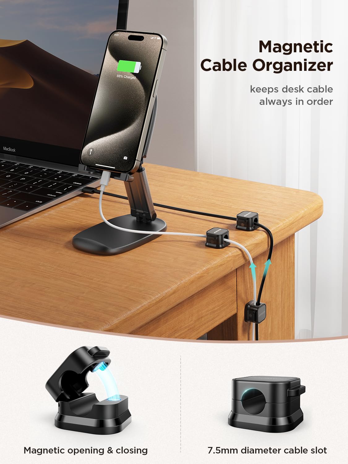 JOYROOM 6 Pack Magnetic Cable Clips Cord Organizer Adhesive Wire Management