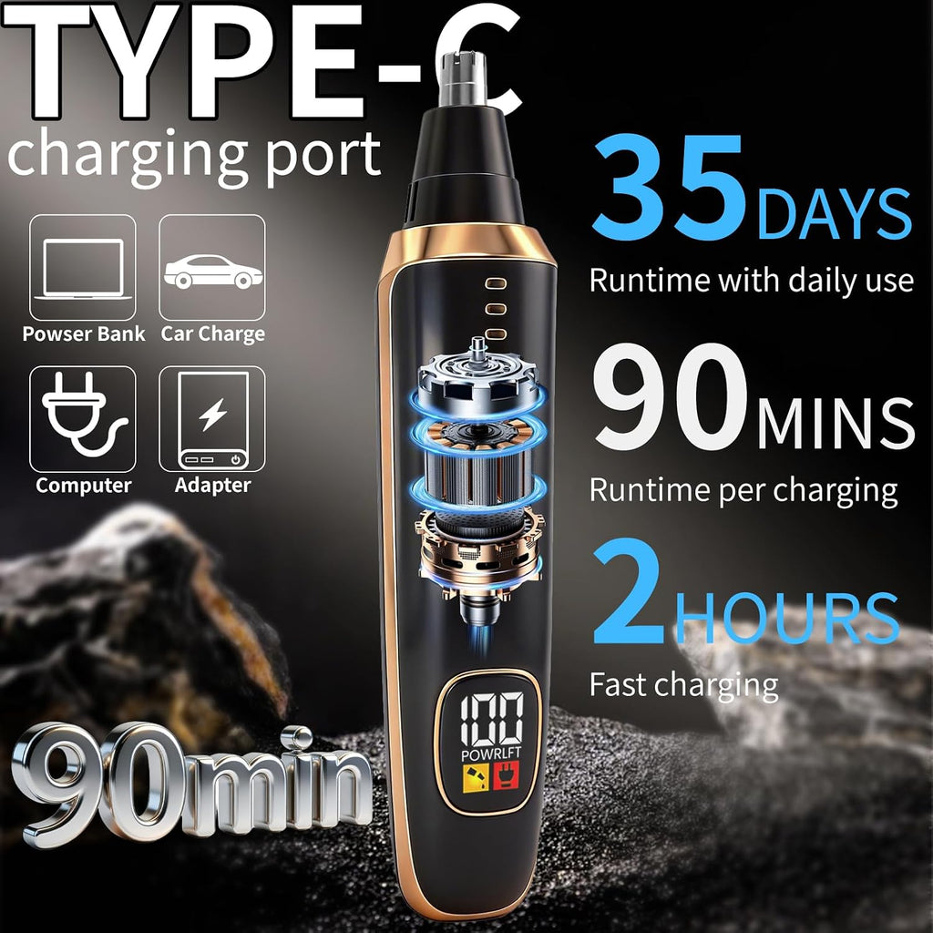 Nose and Ear Hair Trimmer for Men Women,2 in 1 LED Display Eyebrow Hair Trimmer with USB Rechargeable,2026 Portble