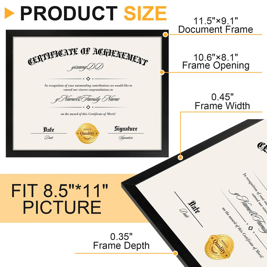 18 Pack Certificate Frames 8.5 x 11, College Diploma Frame, Black