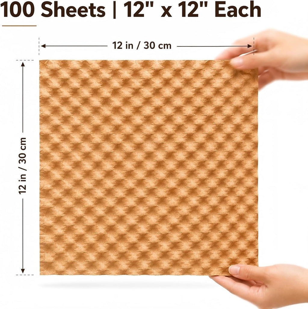 100 Kraft Paper Cushioning Sheets, 12 x 12 Inch Packing Set
