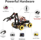 5DOF Smart Robot Arm Car Kit, 4WD Remote Control Car Compatible with Arduino/Python/Blockly Programming Project/STEM