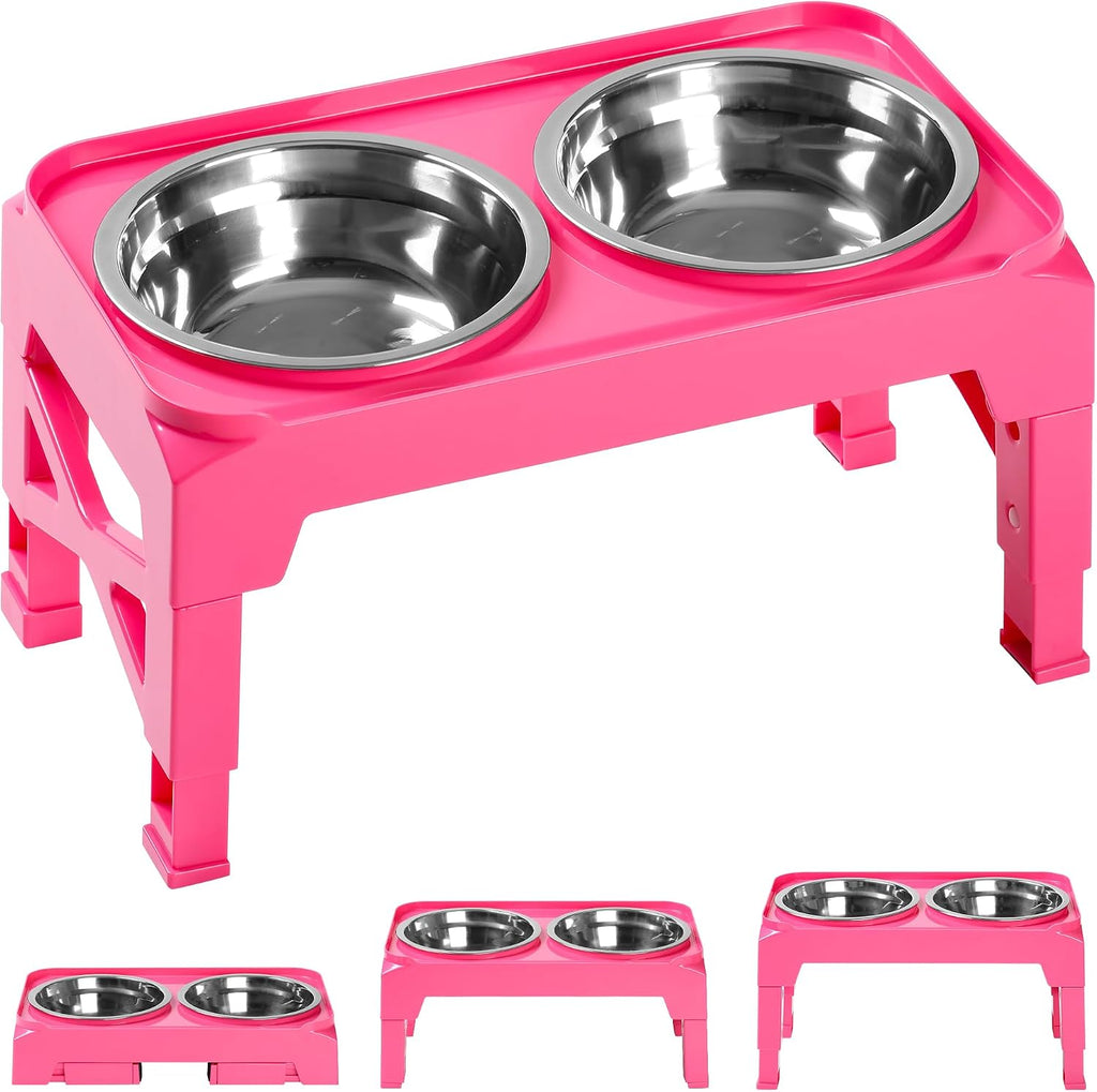 Elevated Dog Bowls with 2 Stainless Steel Dog Food & Water Raised Bowls with No Spill Edge Non-Slip Stand Adjusts to