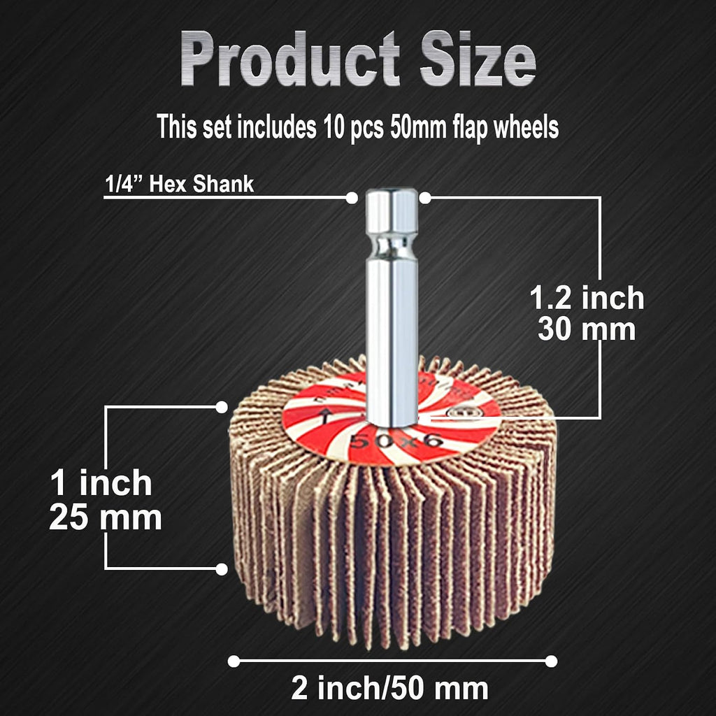 AUPREX 10 Pcs Flap Wheel Sander Set with 1/4 Inch Hex Shank, 80 Grits Sanding Wheels for Drill, Die Grinder Sander Attachment for Removing Rust-2 Inch