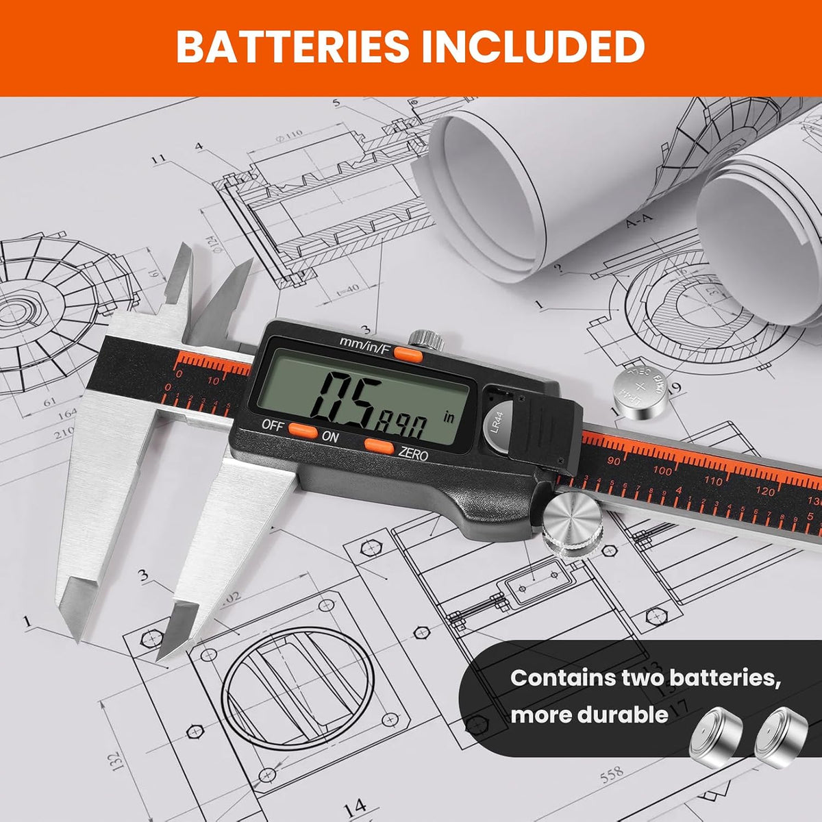 HARDELL Digital Caliper 0-8" Stainless Steel, Inch/Fractions/mm