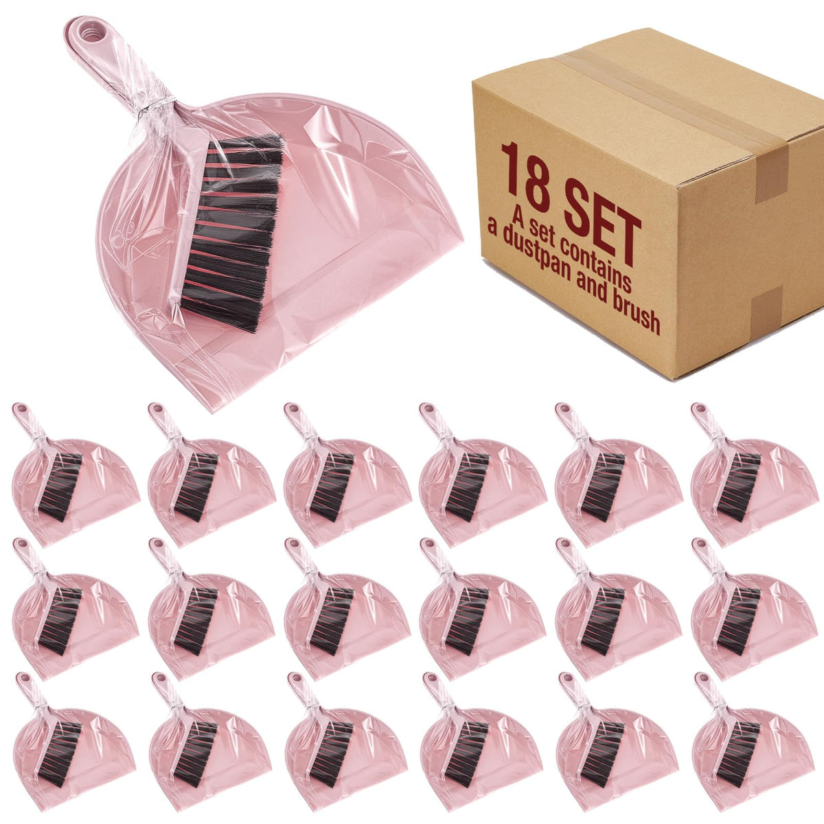 18 Pack Mini Dustpan Brush Set Small Broom Set Bulk,Pink