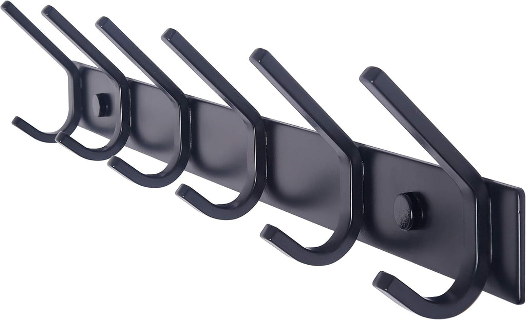 Coat Rack Wall Mounted,17-1/8 Inch Hooks for Hanging Coats,Heavy Duty Metal Hook Rail with 6 Double Dual Hooks Hanger