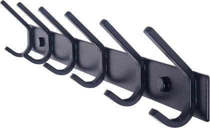 Coat Rack Wall Mounted,17-1/8 Inch Hooks for Hanging Coats,Heavy Duty Metal Hook Rail with 6 Double Dual Hooks Hanger