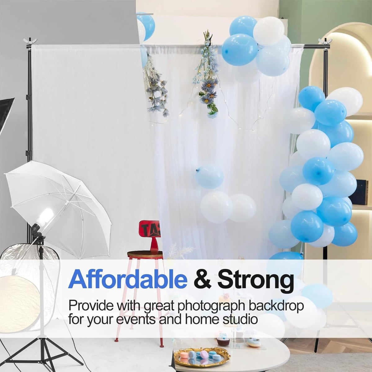 Backdrop Stand 10x8.5FT Adjustable Back Drop Stand for Party Events