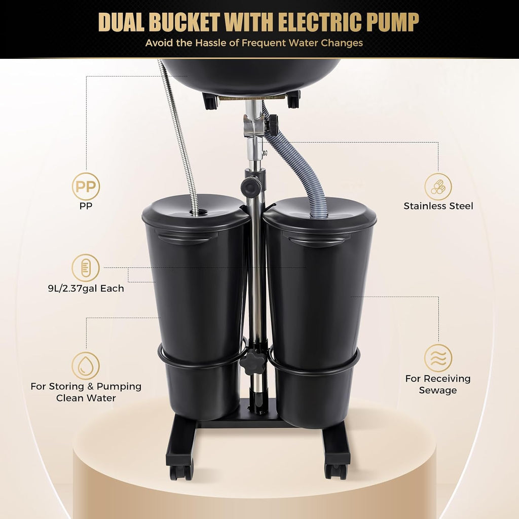 Portable Shampoo Bowl with Electric Pump Hair Washing Station | Dual-Bucket Design, with Electric Pump, Height