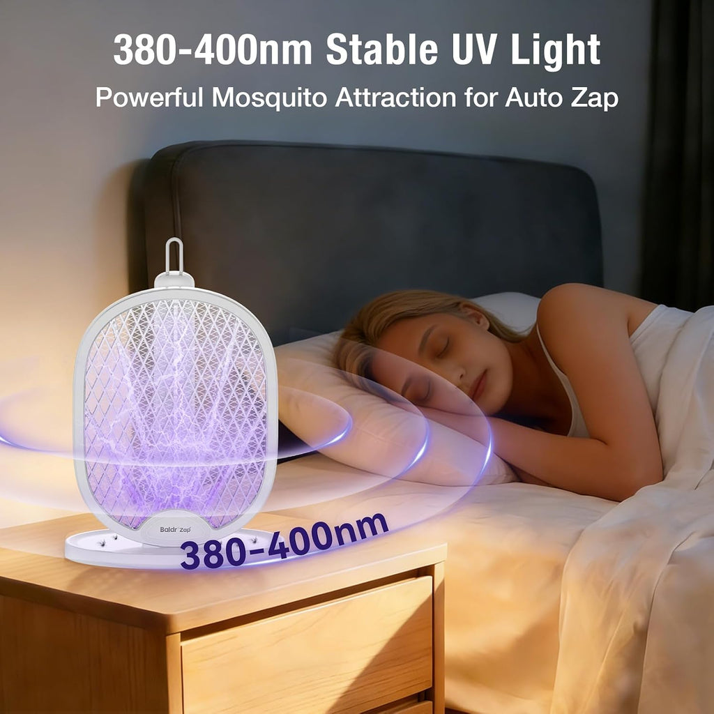 Electric Fly Swatter Racket, Foldable 2 in 1 Bug Zapper 3000V Powerful Mosquito Killer with Purple Attractant Trap