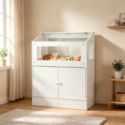 Hamster Cage with Storage Cabinet, Small Animal Cages with Visual and Ventilated Acrylic Panels