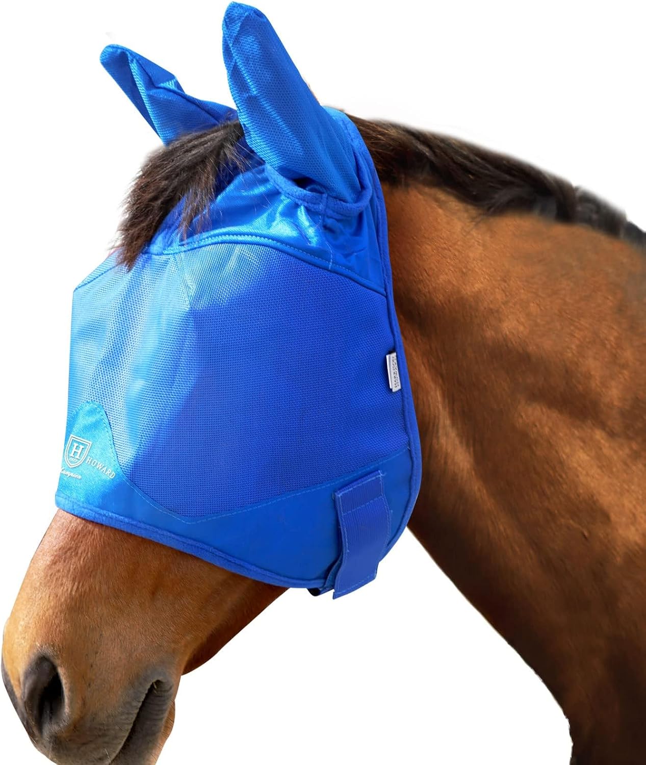 UV-proof Multi-Function Fabrics Thick Fleece Padding Horse Fly Mask Half Face with Ears Signature Blue Horse Large