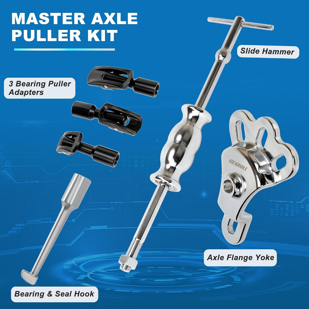 Rear Axle Bearing Remove Puller Tool Kit, Slide Hammer and Bearing Remover Set with Slide Hammer Yoke and 3 Rear Axle