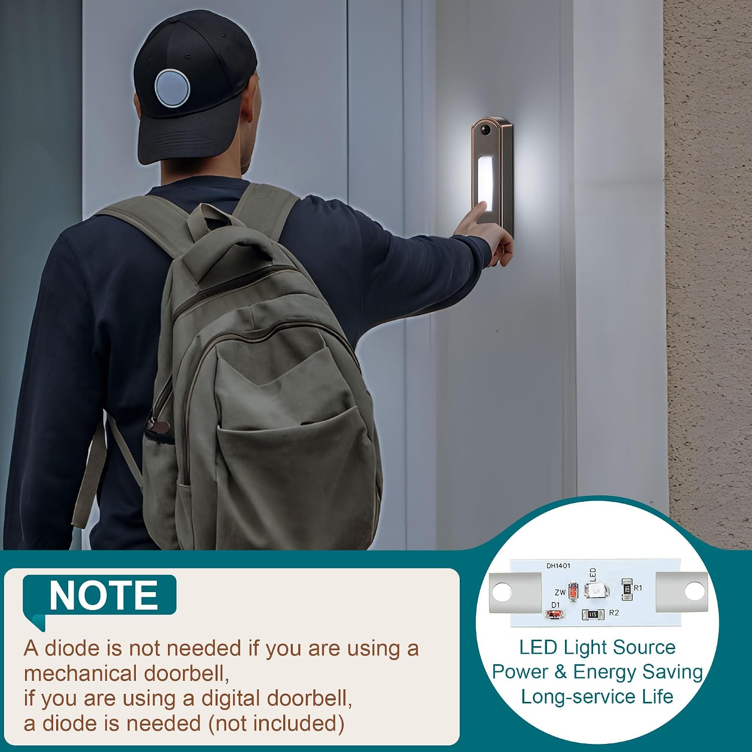 Metal Lighted Doorbell Button, Heavy Duty Metal Wired Door Bell Push Button LED Wall Mounted Doorbell Switch for