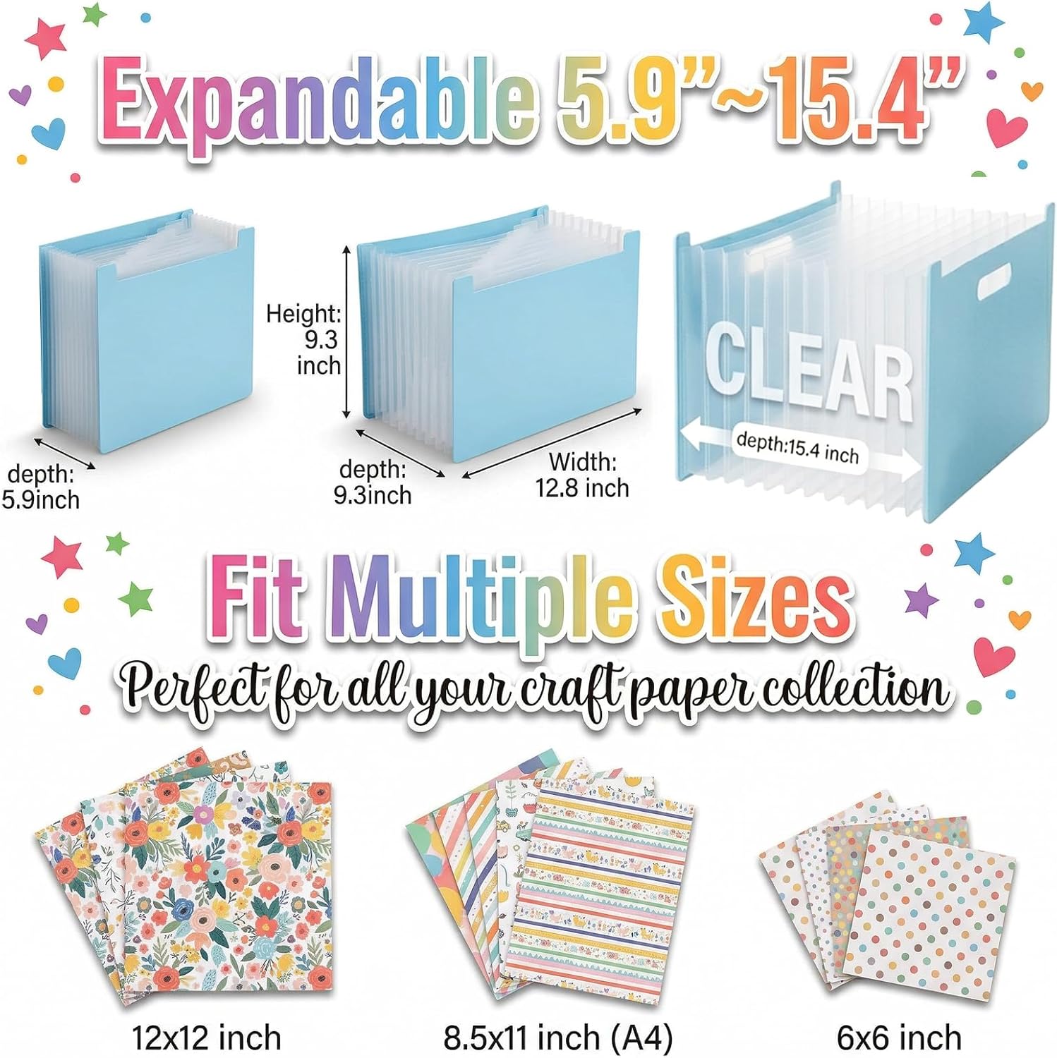 12x12 Scrapbook Paper Storage Organizer with 13 Expandable Pocket, Large Scrapbook Storage for Craft Room