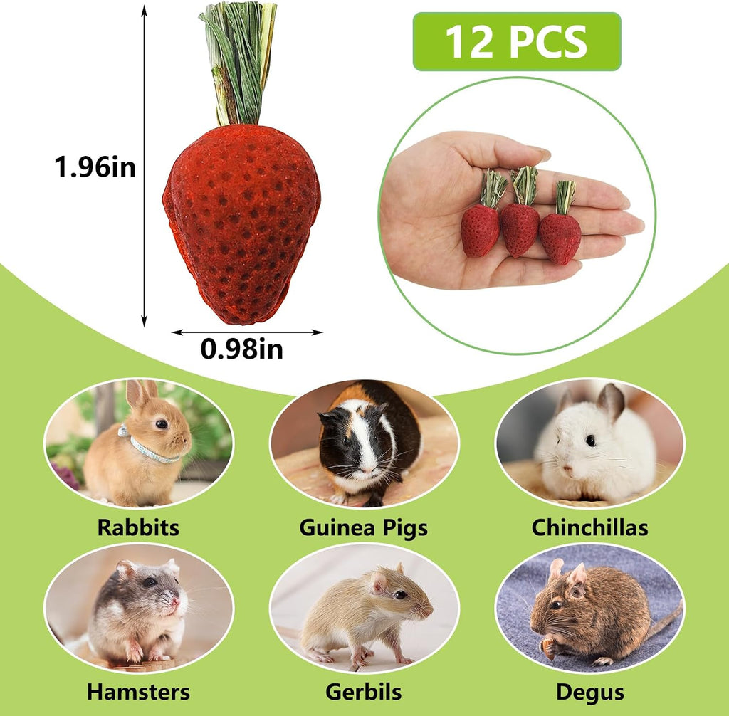 Rabbit Chew Toys, 12 PCS Natural Hamster Molar Snacks Handmade Small Animal Chew Toys for Teeth Timothy Hay Treats