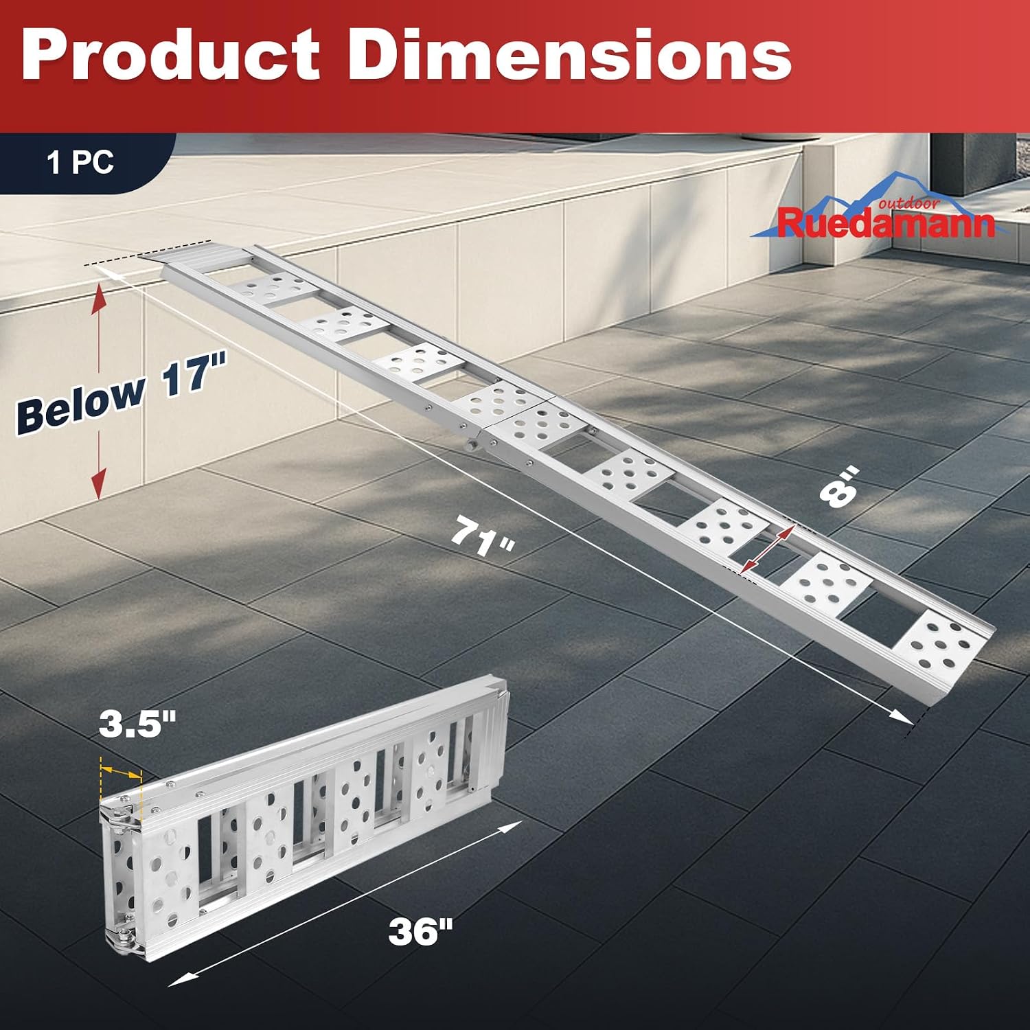 1PC 6FT Folding Aluminum Motorcycle Ramp, 440 lbs Capacity | 8" Wide Portable Dirt Bike Ramp for Truck Bed Loading