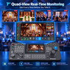 PRO AI Joy NDI PTZ Camera Controller, 7" Quad-View Touchscreen, AI Tracking Control, 4D Precision Joystick