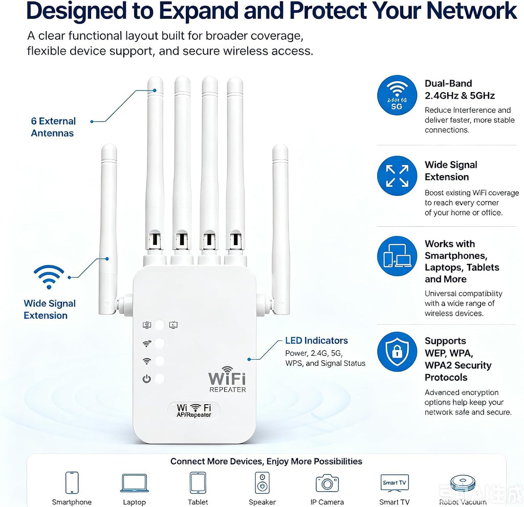 WiFi Extender, WiFi Extenders Signal Booster for Home, WiFi Booster 1200Mbps Dual Band (5GHz/2.4GHz), WiFi Repeater