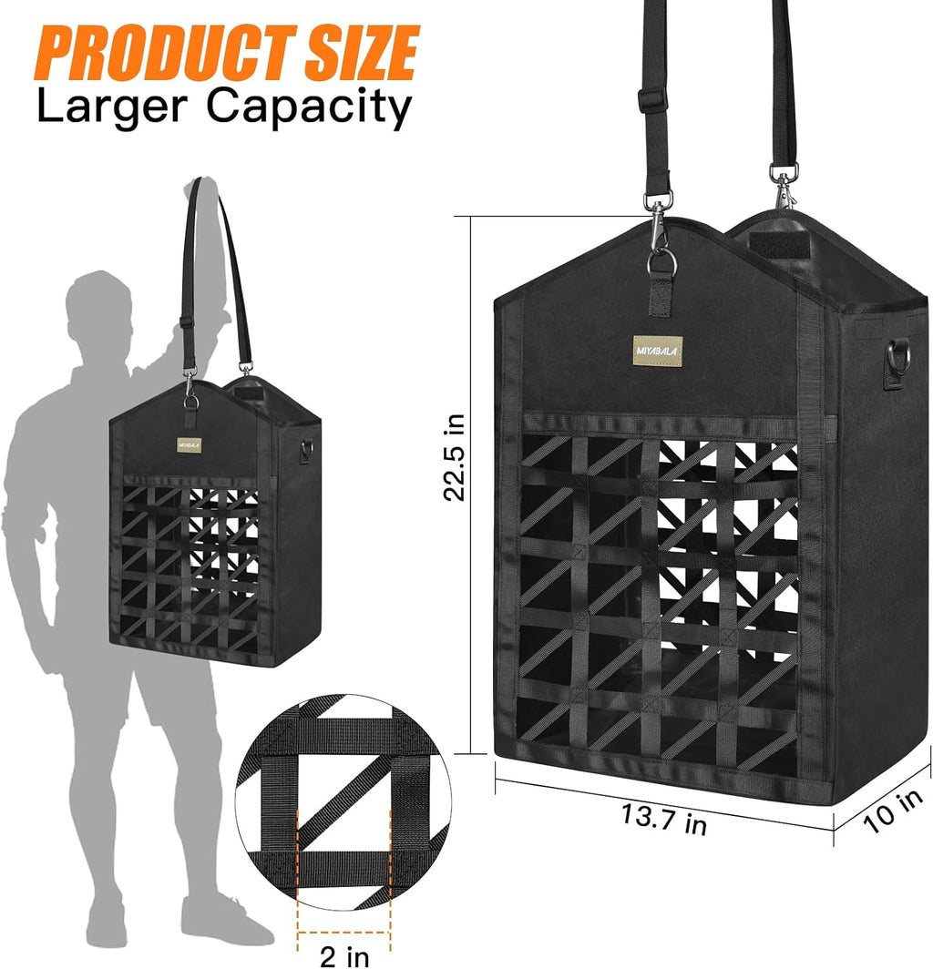 Dual Purpose Feed Horse Hay Bags, 1 Pack Large Black Oxford Fabric