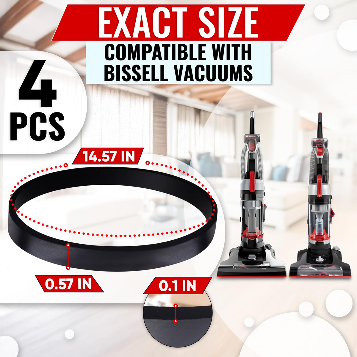 4 Pack Vacuum Belts, Compatible with Bissell 2190, 2191, 1797