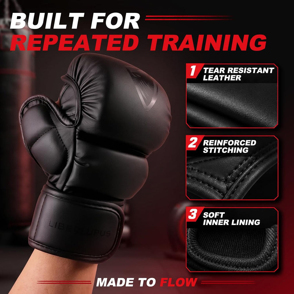 MMA Gloves for Men – Punching Bag Gloves for Men, Open Palm Training Gloves for MMA Sparring, Kickboxing, Muay Thai